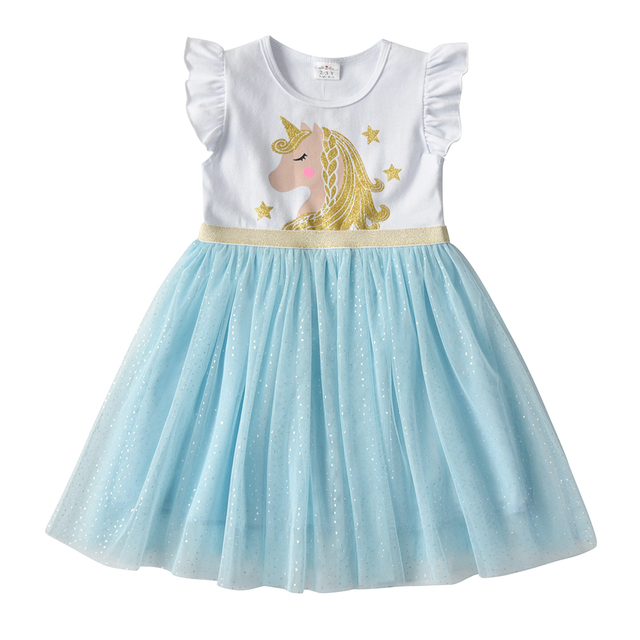Letnia sukienka DXTON dla dziewczynek - jednorożec, księżniczka, dziewczęca, rękaw latający, bawełniana tiulowa sukienka - stroje imprezowe dla dzieci - Wianko - 7