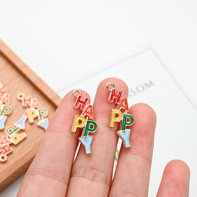 10 sztuk emalii list szczęśliwych charms 25mm - kolorowe, alfabet, DIY wisiorki, kolczyki, naszyjniki - Wianko - 2