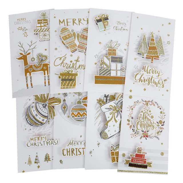Kartki świąteczne składane z kopertą - 8 sztuk, dekoracje bożonarodzeniowe, navidad, noworoczny prezent - Wianko - 1