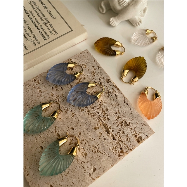 Kolczyki wiszące z mosiądzu i 18k złotem, zdobione akrylowymi liśćmi - biżuteria dla kobiet o stylu punkowym, gotyckim lub koreańskim-japońskim - Wianko - 4
