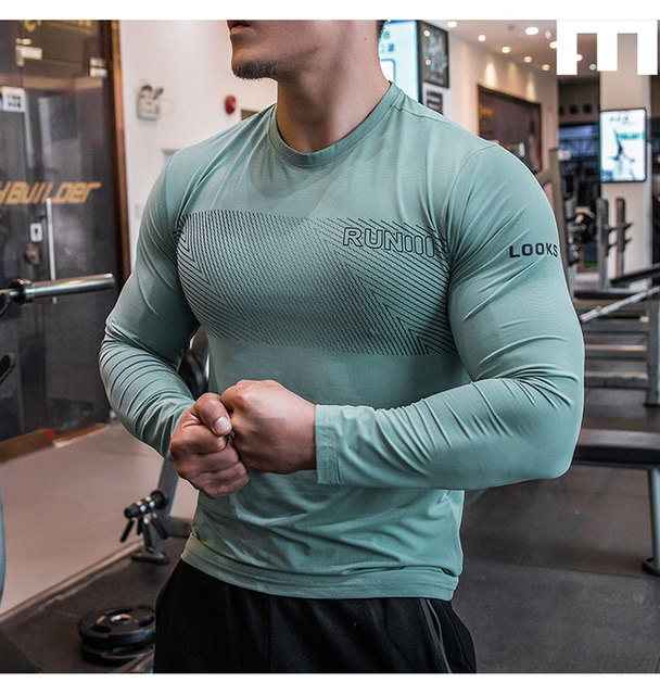 Męska elastyczna koszulka do biegania Gym Shirt z długim rękawem, oddychająca i dopasowana, wykonana z elastanu - Wianko - 5