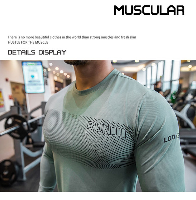 Męska elastyczna koszulka do biegania Gym Shirt z długim rękawem, oddychająca i dopasowana, wykonana z elastanu - Wianko - 7