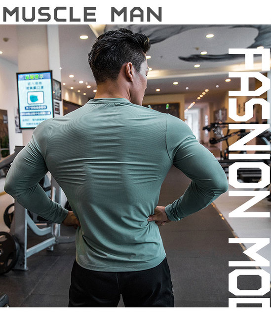 Męska elastyczna koszulka do biegania Gym Shirt z długim rękawem, oddychająca i dopasowana, wykonana z elastanu - Wianko - 4