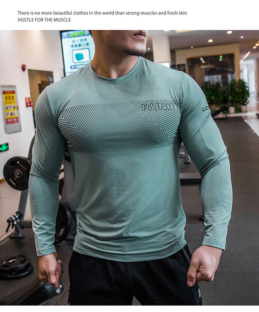 Męska elastyczna koszulka do biegania Gym Shirt z długim rękawem, oddychająca i dopasowana, wykonana z elastanu - Wianko - 6