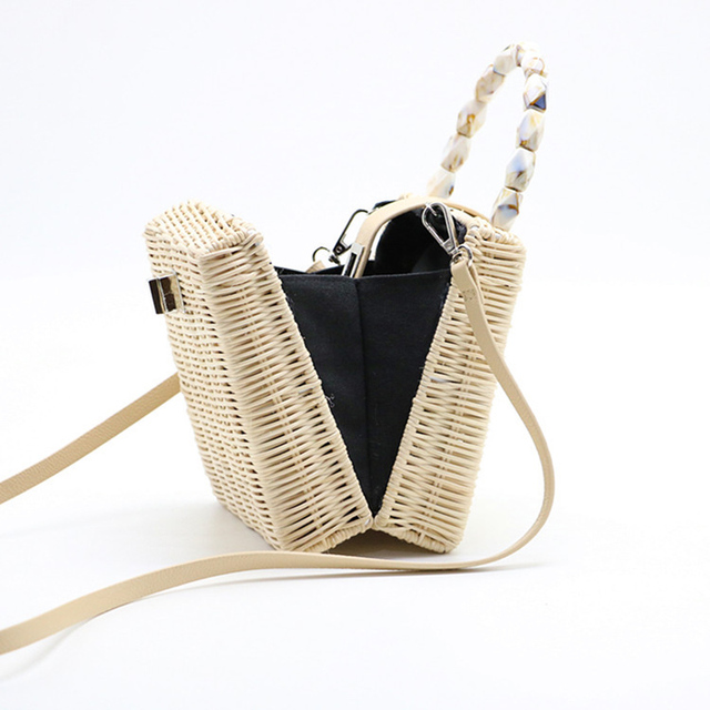 Luksusowa damska wiklinowa torba na plażę ręcznie tkana, torba na ramię - Wianko - 11
