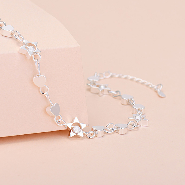 Elegancka bransoletka serca gwiazda pięcioramienna w kolorze srebrnym - łańcuchowy trend biżuteryjny - Wianko - 4