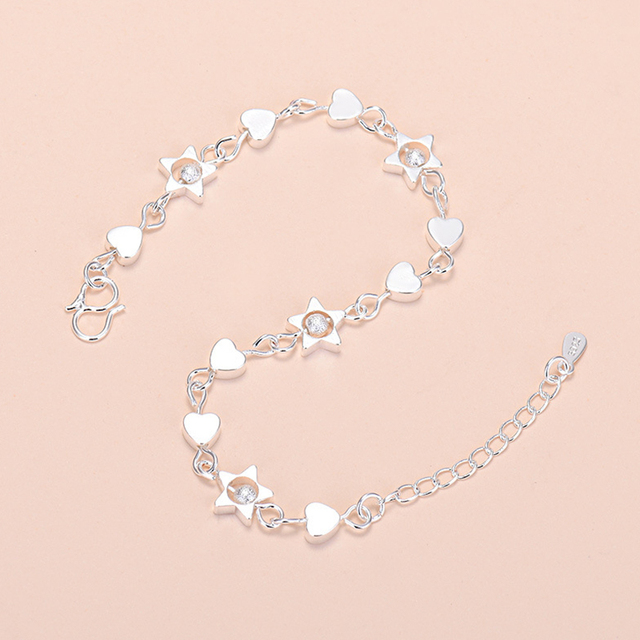 Elegancka bransoletka serca gwiazda pięcioramienna w kolorze srebrnym - łańcuchowy trend biżuteryjny - Wianko - 5