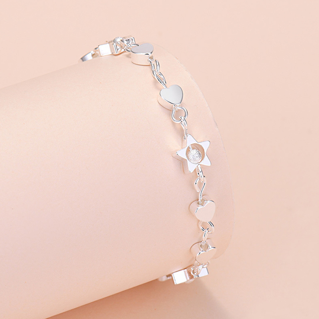 Elegancka bransoletka serca gwiazda pięcioramienna w kolorze srebrnym - łańcuchowy trend biżuteryjny - Wianko - 3