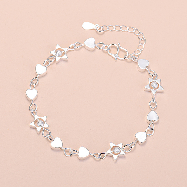 Elegancka bransoletka serca gwiazda pięcioramienna w kolorze srebrnym - łańcuchowy trend biżuteryjny - Wianko - 2
