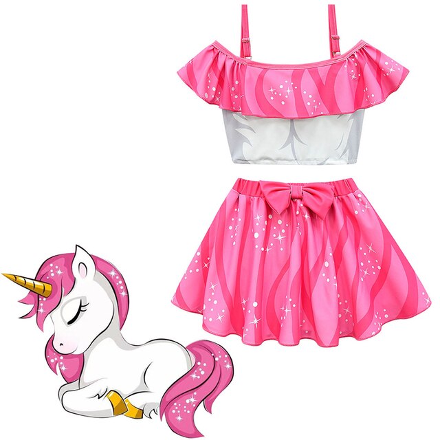 Kąpielowy strój jednorożec dla dziewczyn w wieku 3-8 lat - Top i spódniczka, Cute Cartoon, mała księżniczka, zestaw Party Kids Clothes - Wianko - 3