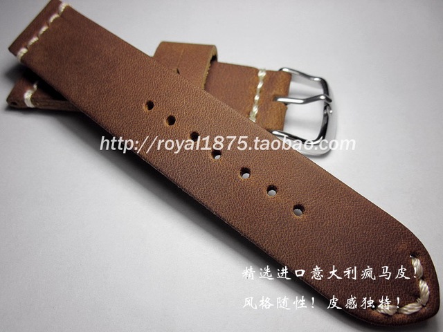 Męski pasek do zegarka z 20 mm skóry bydlęcej, ręcznie wykonany, brązowy, miękka opaska i modne paski - Wianko - 7