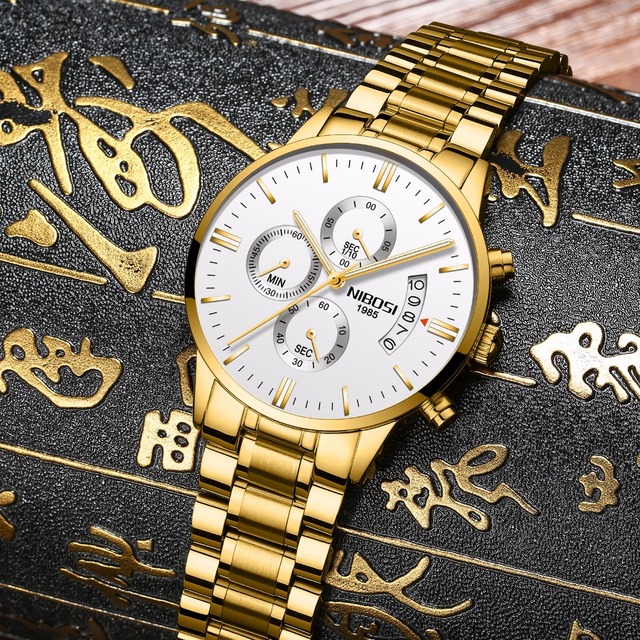 NIBOSI Zegarek męski złoty luksusowy, marki słynnej i modowej NIBOSI, na rękę, kwarcowy, styl casual, wojskowy, Relogio Masculino - Wianko - 26