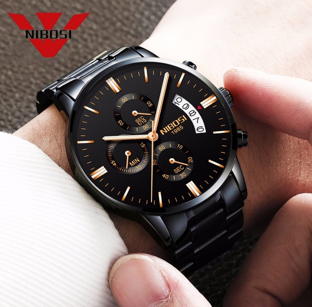NIBOSI Zegarek męski złoty luksusowy, marki słynnej i modowej NIBOSI, na rękę, kwarcowy, styl casual, wojskowy, Relogio Masculino - Wianko - 7