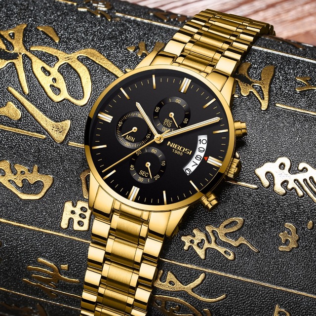 NIBOSI Zegarek męski złoty luksusowy, marki słynnej i modowej NIBOSI, na rękę, kwarcowy, styl casual, wojskowy, Relogio Masculino - Wianko - 25