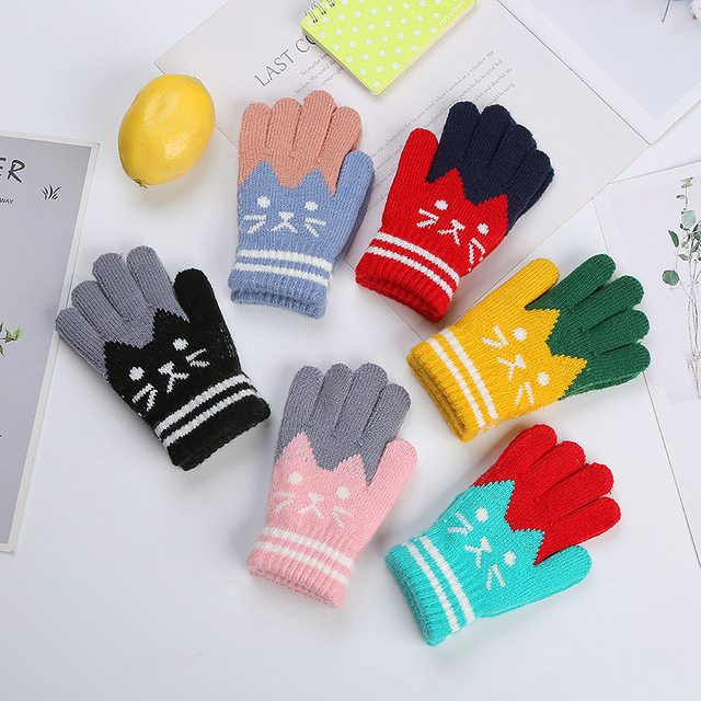 Rękawiczki zimowe dla dzieci w 6 cukierkowych kolorach, wzór kreskówkowego kociaka, miękkie pełne mitenki dla dziewczynek i chłopców - Wianko - 2