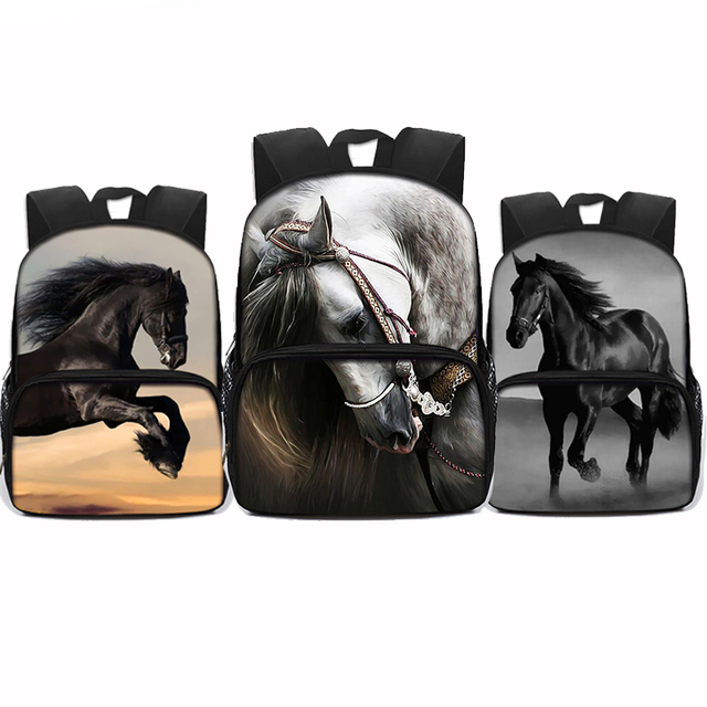 Plecak dla nastolatków z nadrukiem galopującego konia – ciemny, 13 cali - Wianko - 1