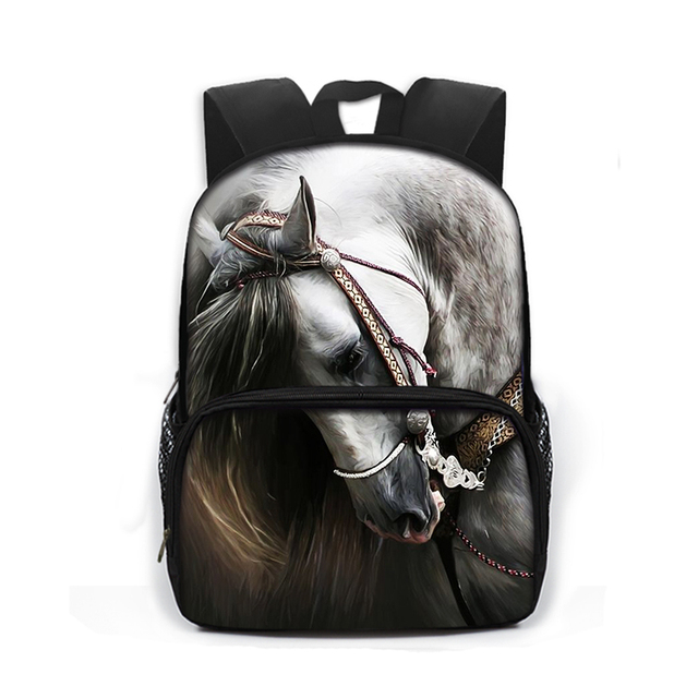 Plecak dla nastolatków z nadrukiem galopującego konia – ciemny, 13 cali - Wianko - 3