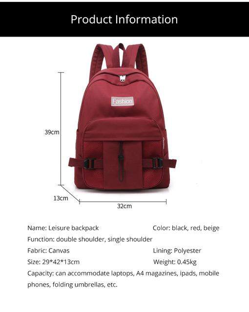 Czerwony plecak damski o dużej pojemności - wodoodporny, sportowy, idealny dla nastolatek i uczennic - Wianko - 12