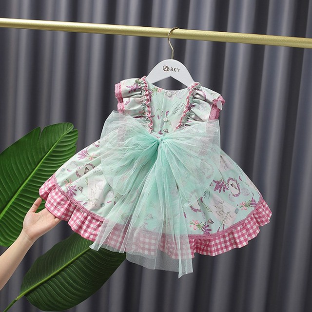 Sukienka z kokardą dla dziewczynki Lolita księżniczka, jesienne ubranie - zestaw sukienki z lamówką i krótkich spodenek PP S12323 - Wianko - 4