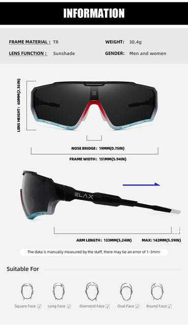 Nowe okulary rowerowe ELAX 2021 - UV400, sportowe, dla mężczyzn i kobiet, do jazdy na rowerze górskim - Wianko - 8