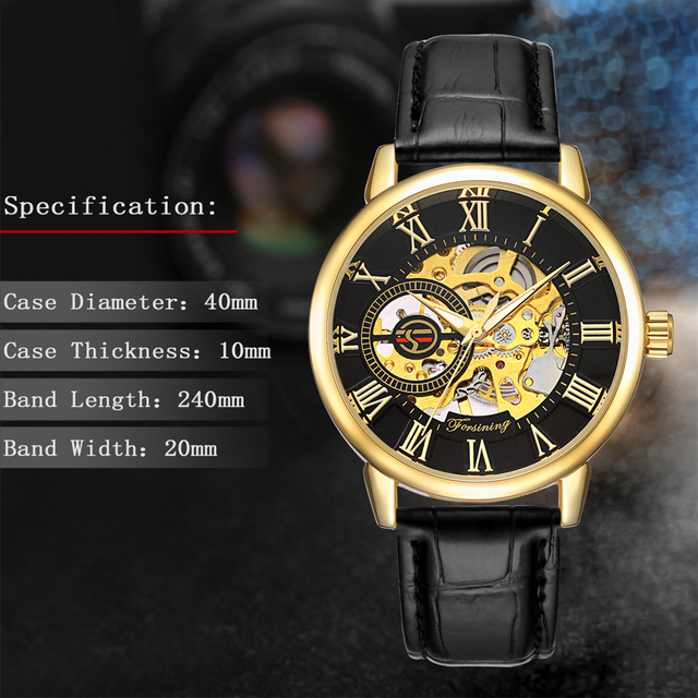 Męski zegarek mechaniczny Forsining z 3D Dial i złotą kopertą, skórzany pasek, Skeleton - luksusowy model od marki Relogio Masculino - Wianko - 4