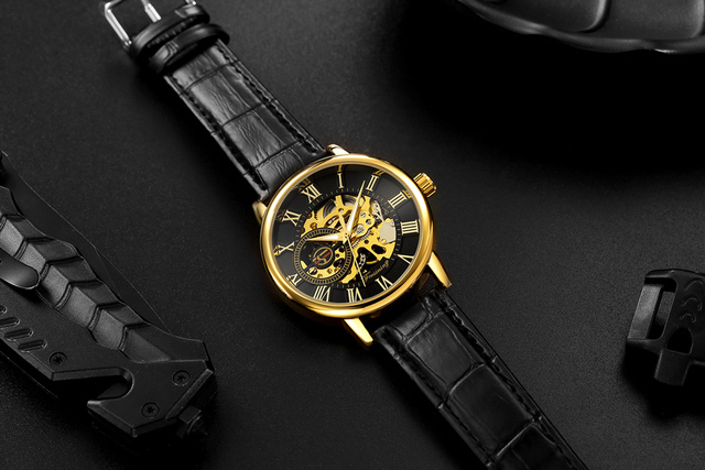 Męski zegarek mechaniczny Forsining z 3D Dial i złotą kopertą, skórzany pasek, Skeleton - luksusowy model od marki Relogio Masculino - Wianko - 8
