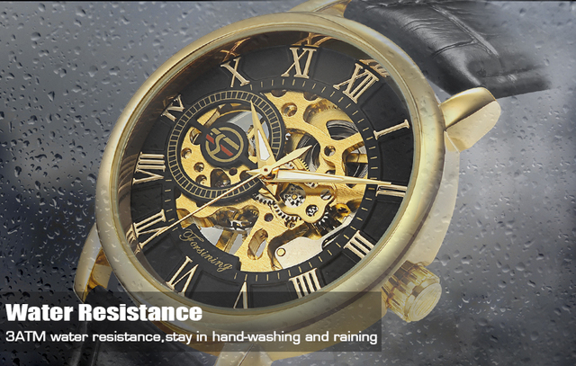 Męski zegarek mechaniczny Forsining z 3D Dial i złotą kopertą, skórzany pasek, Skeleton - luksusowy model od marki Relogio Masculino - Wianko - 6