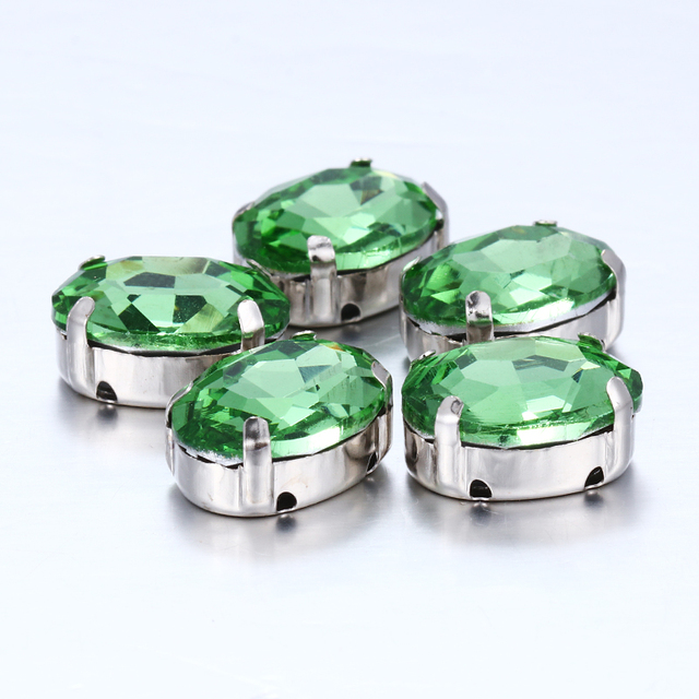 Kamienie szklane Strass kryształowe owalne 10x14mm w kolorze świecącego Peridotu ozdobione miedzianymi pazurkami - Wianko - 8