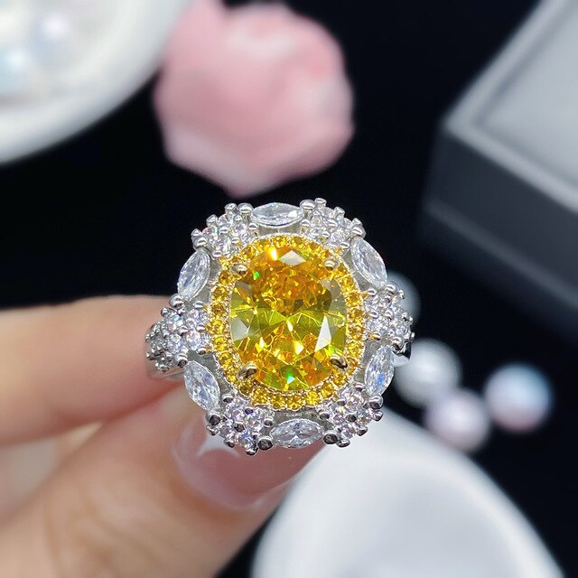 Pierścionek diamentowy dla kobiet z białego złota 18K, 3 karatowy kamień w luksusowym stylu ślubnym - Wianko - 8