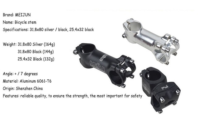 Mostek rowerowy MEIJUN Ultralight Stem 25.4/31.8mm z kierownicą macierzystą, 7-stopniową regulacją nachylenia (długości dostępne: 32, 60, 70, 80, 90, 100mm) - Wianko - 1