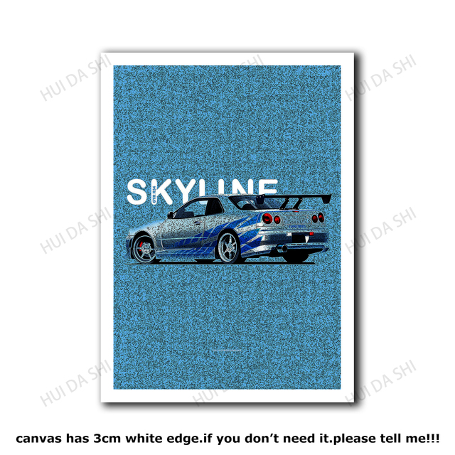 Plakat Nissan Skyline GTR R34 matowy - idealny prezent dla entuzjastów samochodów, drukowany na płótnie, wzbogacony o ilustrację samochodu - Wianko - 4