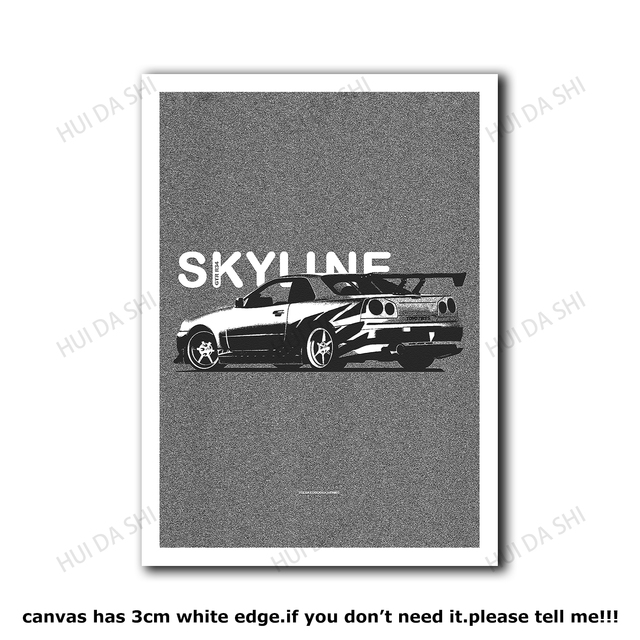 Plakat Nissan Skyline GTR R34 matowy - idealny prezent dla entuzjastów samochodów, drukowany na płótnie, wzbogacony o ilustrację samochodu - Wianko - 5