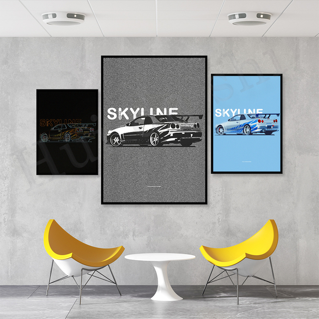 Plakat Nissan Skyline GTR R34 matowy - idealny prezent dla entuzjastów samochodów, drukowany na płótnie, wzbogacony o ilustrację samochodu - Wianko - 7