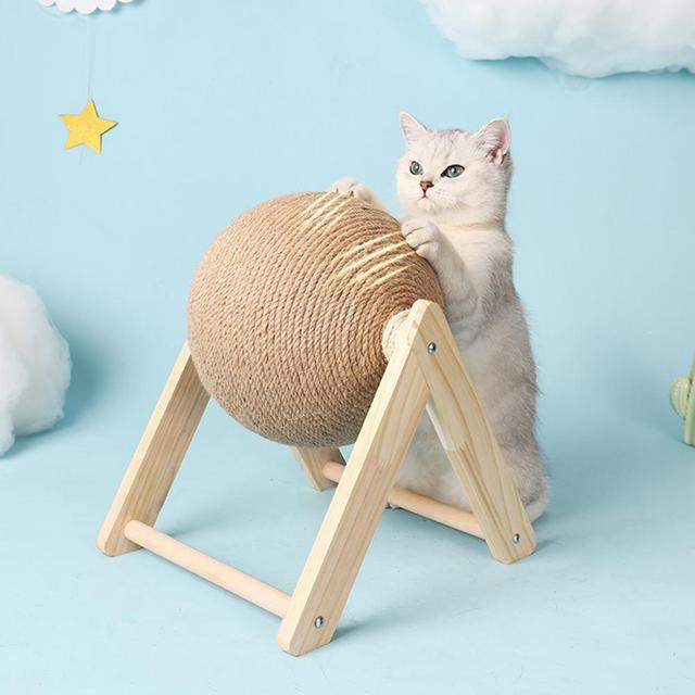 Solidna drewniana płyta do drapania dla kota z sizalowym drapakiem, piłką i miejscem do szkolenia - Wianko - 10