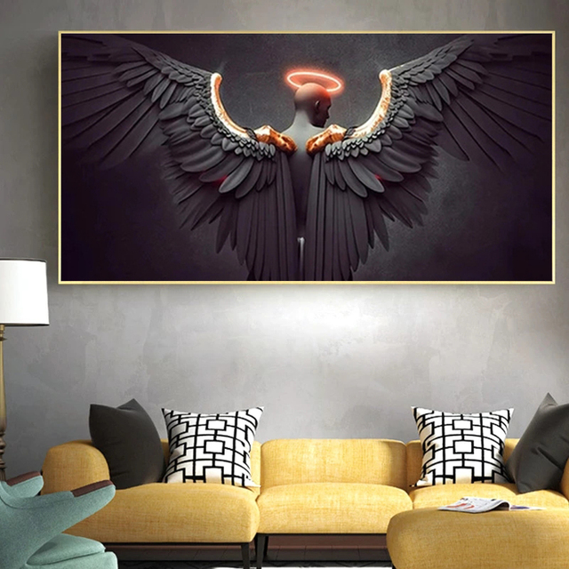 Nagie skrzydło anioła - czarne skrzydła; obraz skandynawskiego malarstwa na płótnie; plakaty nadrukowane; dekoracje na ścianę w salonie - Wianko - 6