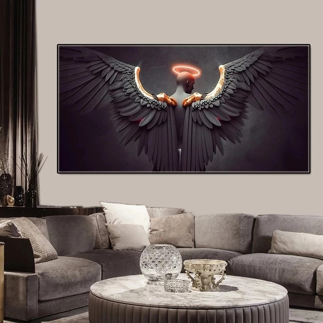 Nagie skrzydło anioła - czarne skrzydła; obraz skandynawskiego malarstwa na płótnie; plakaty nadrukowane; dekoracje na ścianę w salonie - Wianko - 4