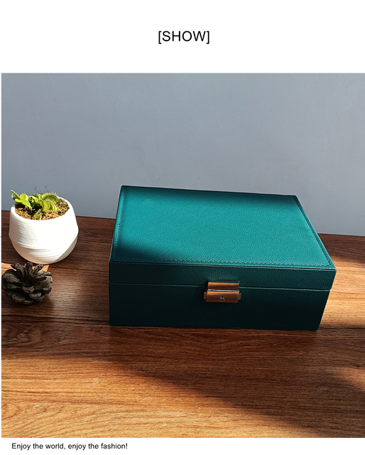 Nowe skórzane pudełko z biżuterią - wysoka jakość, ciemnozielony, modny design Pu - Wianko - 12