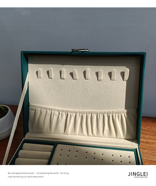 Nowe skórzane pudełko z biżuterią - wysoka jakość, ciemnozielony, modny design Pu - Wianko - 17