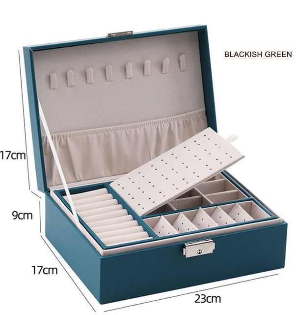 Nowe skórzane pudełko z biżuterią - wysoka jakość, ciemnozielony, modny design Pu - Wianko - 20