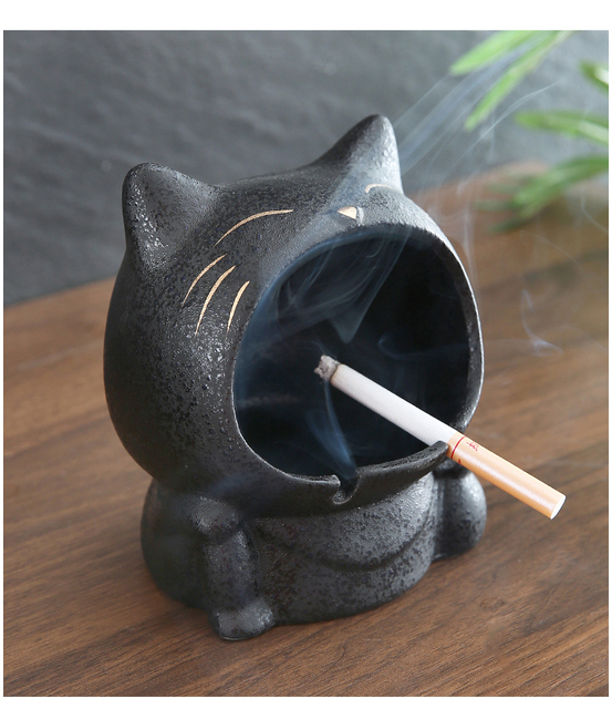 Kreatywna ceramiczna popielniczka w kształcie uroczego kotka - przenośna, anty-popiół, do domu i samochodu - Wianko - 3