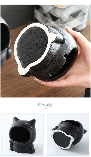 Kreatywna ceramiczna popielniczka w kształcie uroczego kotka - przenośna, anty-popiół, do domu i samochodu - Wianko - 9