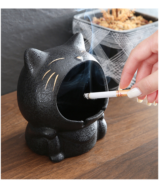 Kreatywna ceramiczna popielniczka w kształcie uroczego kotka - przenośna, anty-popiół, do domu i samochodu - Wianko - 5