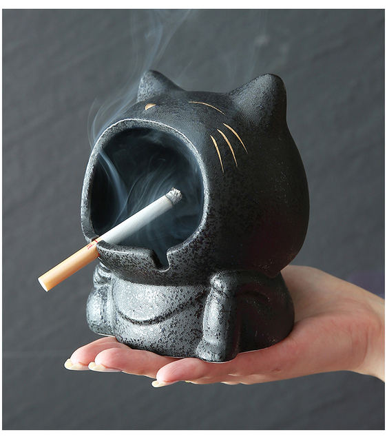 Kreatywna ceramiczna popielniczka w kształcie uroczego kotka - przenośna, anty-popiół, do domu i samochodu - Wianko - 4