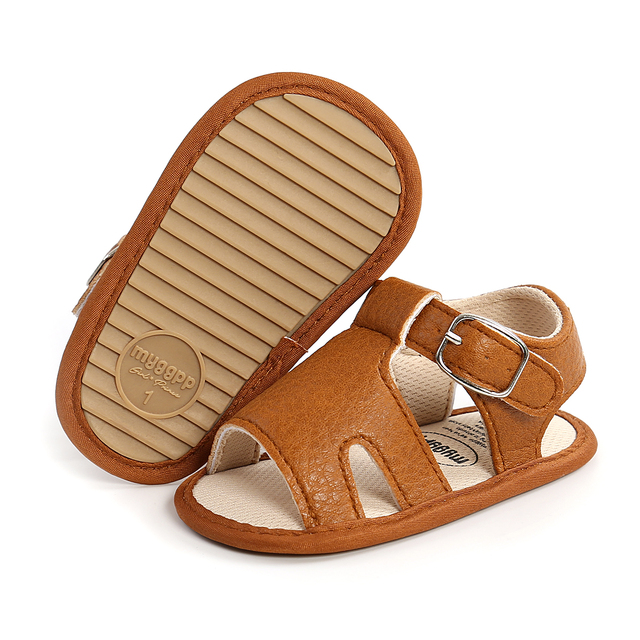Miękkie skórzane sandały letnie dla niemowląt i dzieci w stylu rzymskim, antypoślizgowe buciki dla dziewczynek i chłopców 0-18M - Wianko - 7