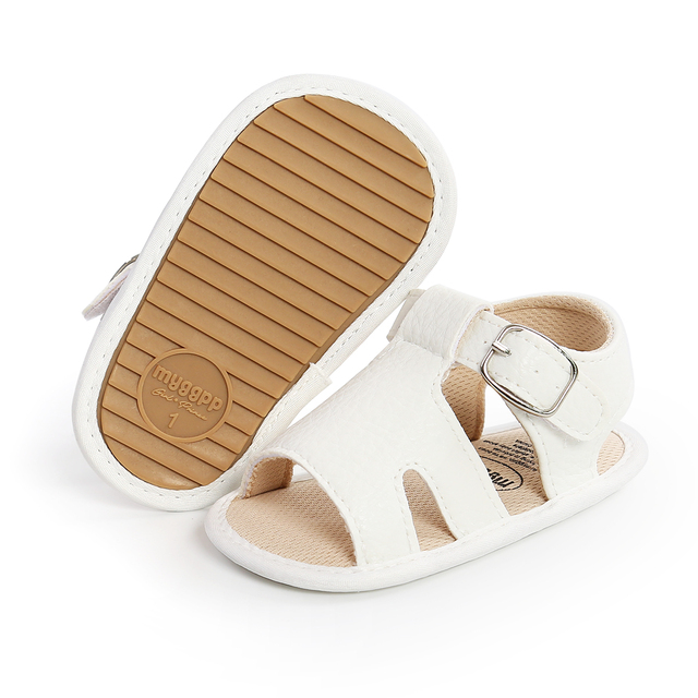 Miękkie skórzane sandały letnie dla niemowląt i dzieci w stylu rzymskim, antypoślizgowe buciki dla dziewczynek i chłopców 0-18M - Wianko - 23