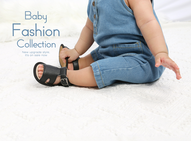 Miękkie skórzane sandały letnie dla niemowląt i dzieci w stylu rzymskim, antypoślizgowe buciki dla dziewczynek i chłopców 0-18M - Wianko - 1