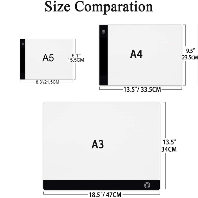 Podświetlana podkładka LED NicHome do kopiowania obrazów 5D - A5/A4/A3, 3 poziomy jasności, zasilana przez port USB, tablet graficzny - Wianko - 3