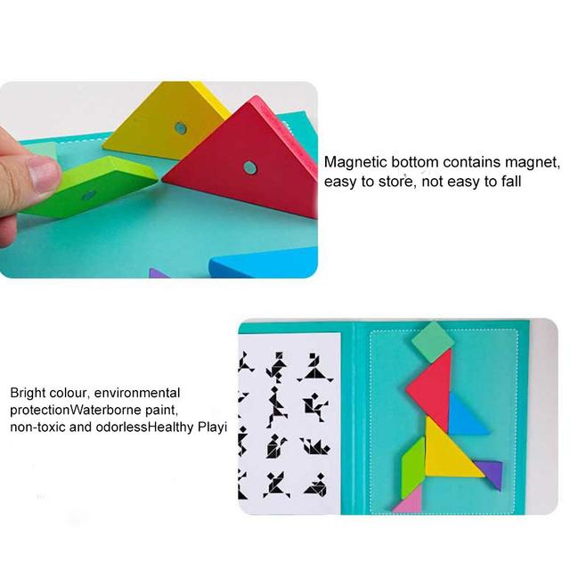 Montessori Kids magnetyczne 3D geometryczne drewniane Puzzle Jigsaw Tangram - Wianko - 7
