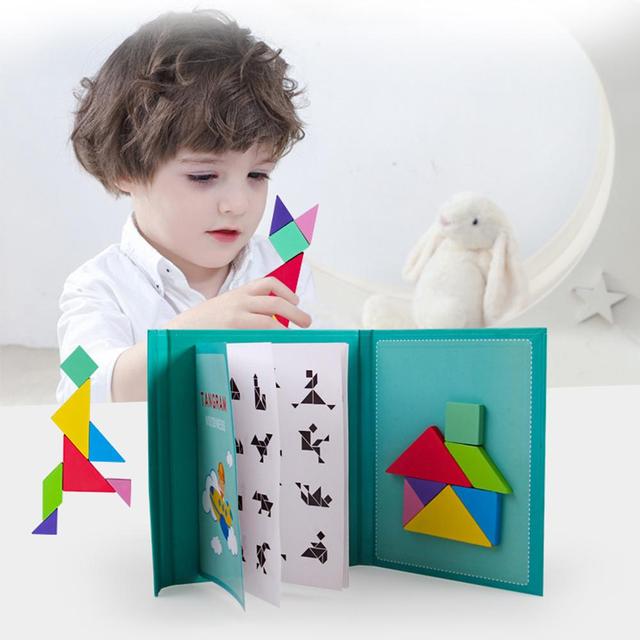 Montessori Kids magnetyczne 3D geometryczne drewniane Puzzle Jigsaw Tangram - Wianko - 11