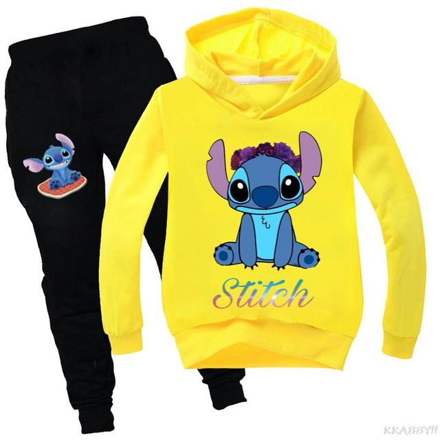 Zestaw odzieży Disney Stitch dla dzieci: bawełniany dres, bluza z kapturem i spodnie - Wianko - 5